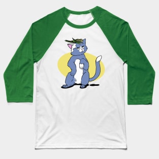 blue gray Cat and green yellow parrot friends Baseball T-Shirt